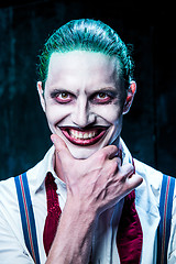 Image showing Bloody Halloween theme: crazy joker face