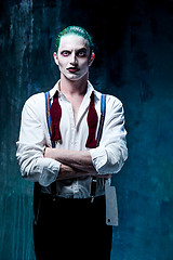 Image showing Bloody Halloween theme: crazy joker face