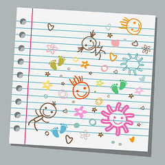 Image showing notebook paper child drawings