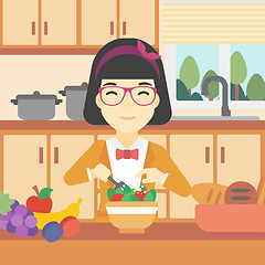 Image showing Woman cooking vegetable salad vector illustration.