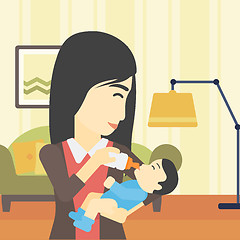 Image showing Mother feeding baby vector illustration.