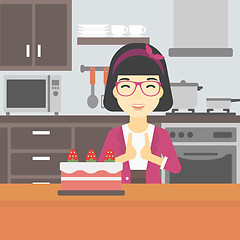 Image showing Woman looking at cake with temptation.