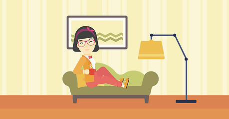 Image showing Wioman lying with cup of tea vector illustration.