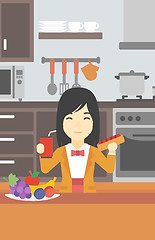 Image showing Woman eating fast food vector illustration.