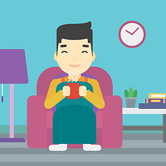 Image showing Man drinking coffee or tea vector illustration.