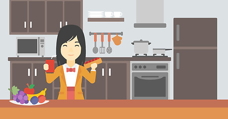 Image showing Woman eating fast food vector illustration.