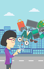 Image showing Woman making purchases online vector illustration.