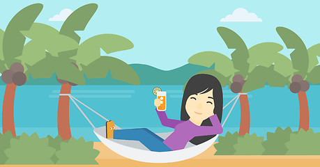 Image showing Woman chilling in hammock.