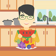 Image showing Man eating watermelon vector illustration.