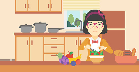 Image showing Woman cooking vegetable salad vector illustration.