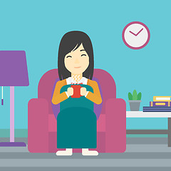 Image showing Woman drinking coffee or tea vector illustration.