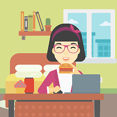 Image showing Woman eating hamburger vector illustration.