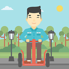 Image showing Man driving electric scooter vector illustration.