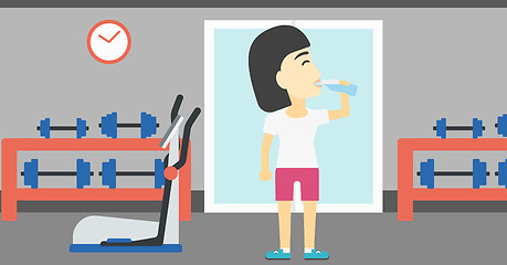 Image showing Sportive woman drinking water vector illustration.