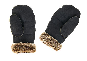 Image showing Leather mittens on white background