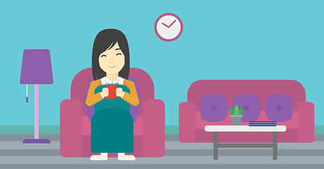 Image showing Woman drinking coffee or tea vector illustration.