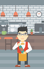 Image showing Waiter holding bottle of wine vector illustration.