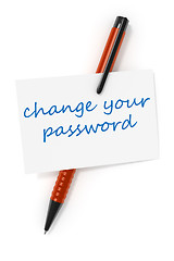 Image showing business card a ball pen and the text change your password