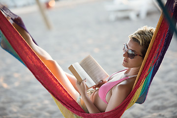 Image showing relaxed woman laying in hammock