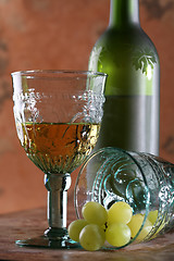 Image showing Two Goblets, Grape and Bottle