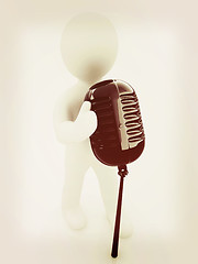 Image showing 3D man with a microphone on a white background . 3D illustration