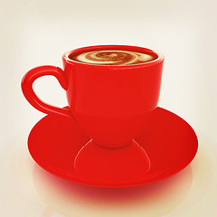 Image showing Mug of coffee with milk. 3D illustration. Vintage style.