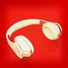 Image showing White headphones isolated on a red background . 3D illustration.