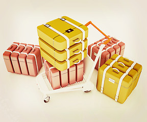 Image showing Trolley for luggage at the airport and luggage. 3D illustration.