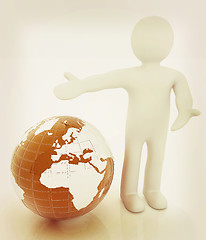 Image showing 3d people - man, person presenting - pointing. Global concept wi