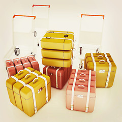 Image showing Trolley for luggage at the airport and luggage. 3D illustration.