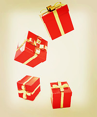 Image showing Bright christmas gifts on a white background . 3D illustration. 