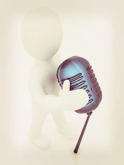 Image showing 3D man with a microphone on a white background . 3D illustration