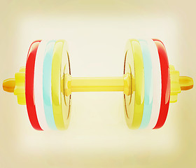 Image showing Colorful dumbbells on a white background. 3D illustration. Vinta
