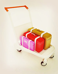 Image showing Trolley for luggage at the airport and luggage. 3D illustration.