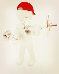 Image showing 3d man with metal dumbbells . 3D illustration. Vintage style.