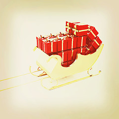 Image showing Christmas Santa sledge with gifts. 3D illustration. Vintage styl