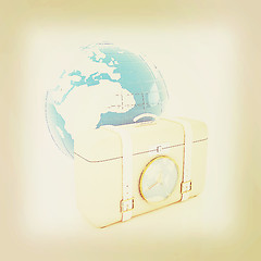 Image showing Suitcase for travel end Earth. 3D illustration. Vintage style.