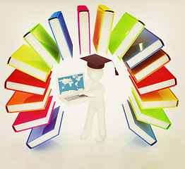 Image showing Colorful books like the rainbow and 3d man in a graduation hat w
