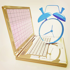 Image showing Notebook and clock . 3D illustration. Vintage style.