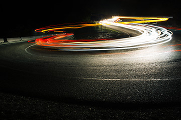 Image showing Bright car lines on night road