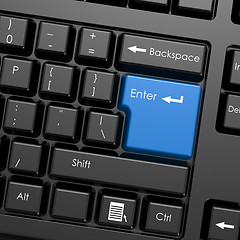 Image showing Blue enter button in black keyboard