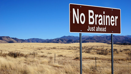 Image showing No Brainer brown road sign