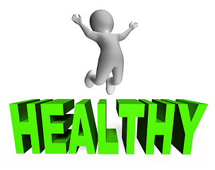 Image showing Healthy Character Indicates Wellness Jumps And 3d Rendering