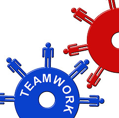 Image showing Teamwork Cogs Shows Gear Wheel And Clockwork