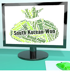 Image showing South Korean Won Represents Foreign Currency And Coinage