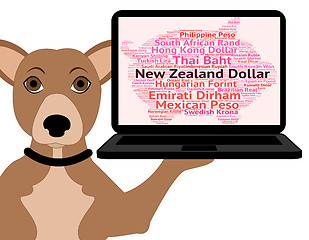 Image showing New Zealand Dollar Shows Currency Exchange And Coin