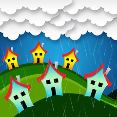 Image showing Rainy Houses Indicates Bungalow Property And Apartment