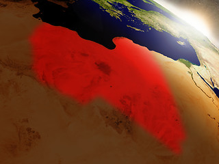 Image showing Libya from space highlighted in red