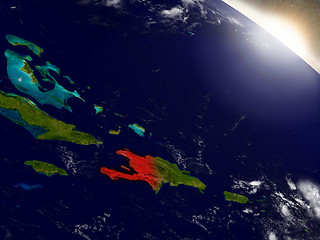 Image showing Haiti from space highlighted in red