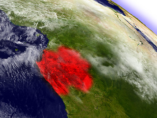 Image showing Gabon from space highlighted in red